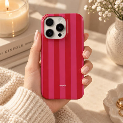 Coque iPhone Rayures Rose-rouge