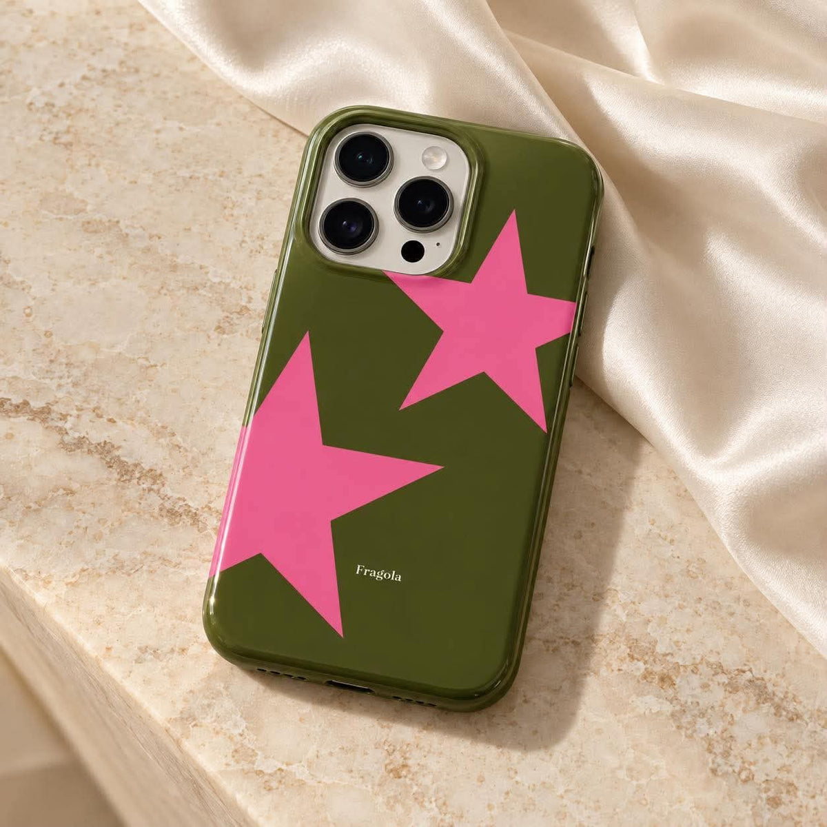 Coque iPhone Étoiles Kaki-rose