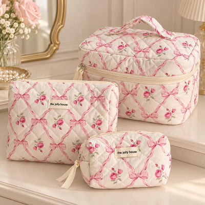 Trousse matelassée Roses et nœuds