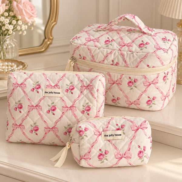 Trousse matelassée Roses et nœuds