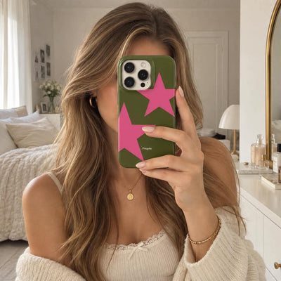 Coque iPhone Étoiles Kaki-rose