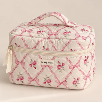 Trousse matelassée Roses et nœuds