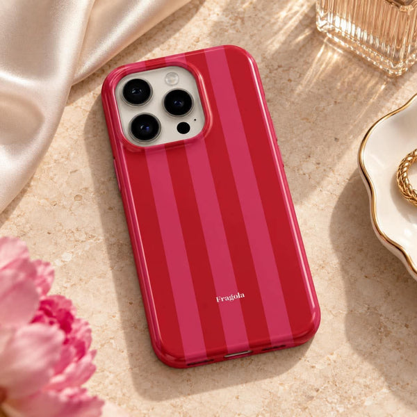 Coque iPhone Rayures Rose-rouge