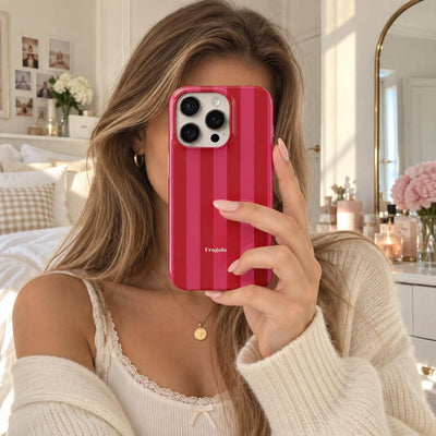 Coque iPhone Rayures Rose-rouge
